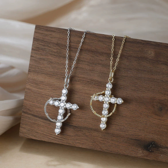 Wholesale Necklace S925 Silver Rotatable Crown With Zircon Geometric Cross Pendant Electroplated