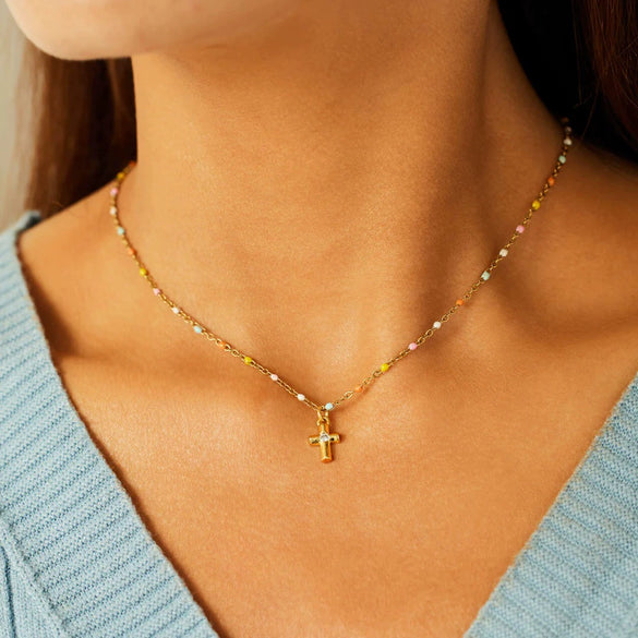 Wholesale Necklace S925 Sterling Silver Cross Colorful Enamel Geometric Ochain Women's