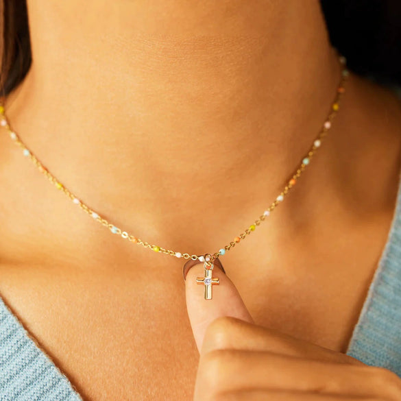 Wholesale Necklace S925 Sterling Silver Cross Colorful Enamel Geometric Ochain Women's