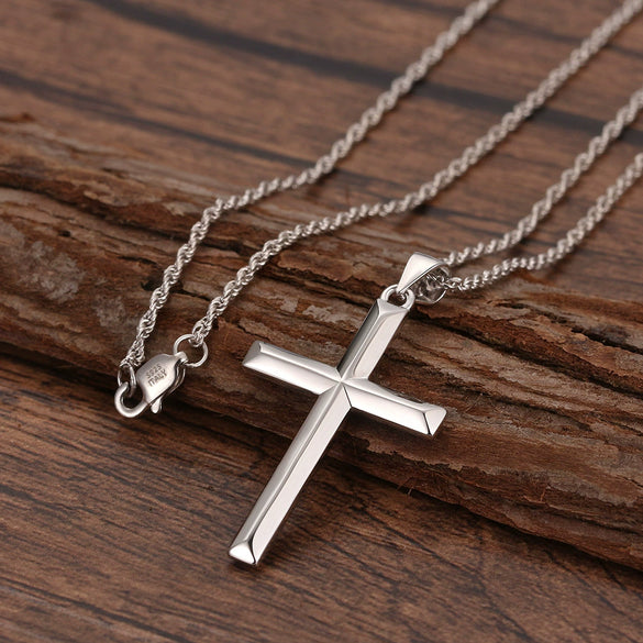 Wholesale Necklace S925 Sterling Silver Cross Geometric Polished Hip Hop Fashion Leather Rope Jewelry Pendant