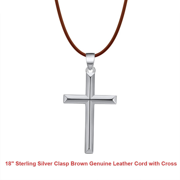 Wholesale Necklace S925 Sterling Silver Cross Geometric Polished Hip Hop Fashion Leather Rope Jewelry Pendant
