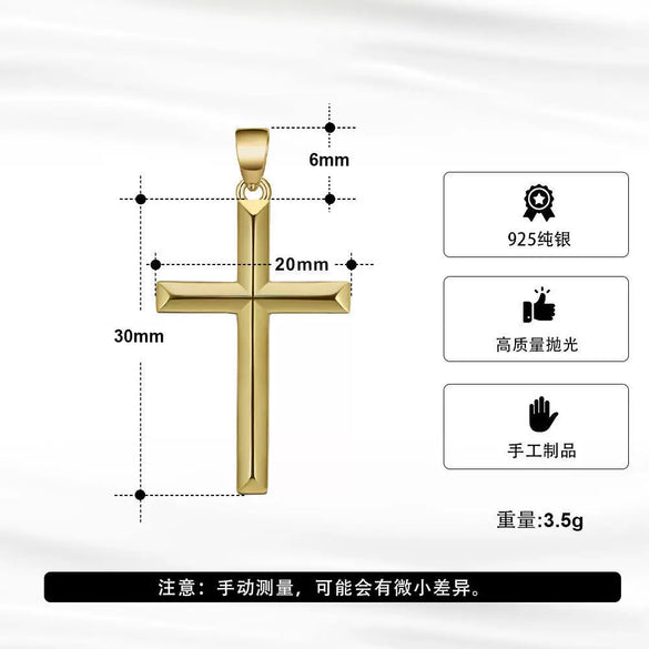 Wholesale Necklace S925 Sterling Silver Cross Geometric Polished Hip Hop Fashion Leather Rope Jewelry Pendant