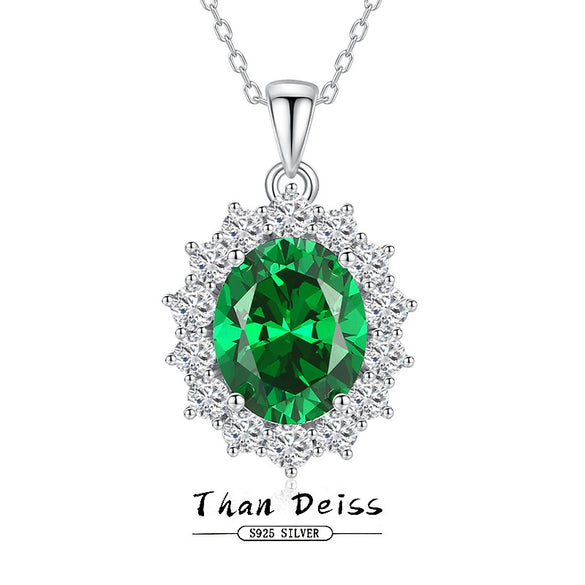 Wholesale Necklace S925 Sterling Silver Geometric Light Luxury Style Flower Cut Emerald Pendant