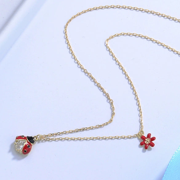 Wholesale Necklace S925 Sterling Silver Insect Pattern Gem Inlaid Pendant Clavicle Chain