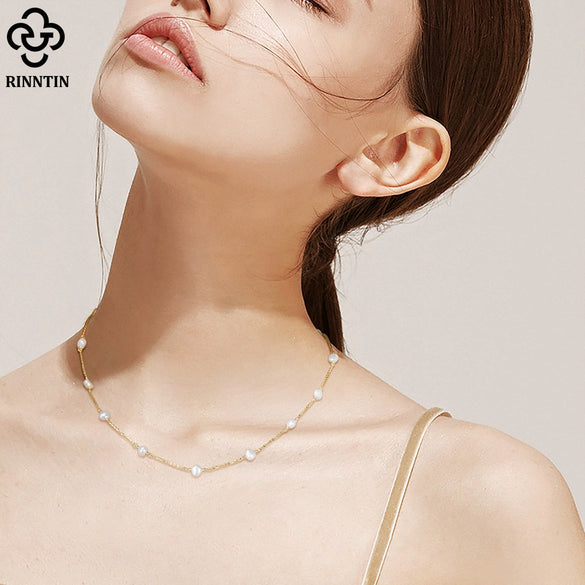 Wholesale Necklace S925 Sterling Silver Natural Freshwater Pearl Geometric Electroplated Simple Style