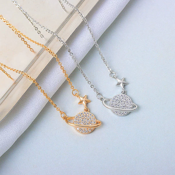 Wholesale Necklace S925 Sterling Silver Planet Pattern Electroplating Cross Chain For Women