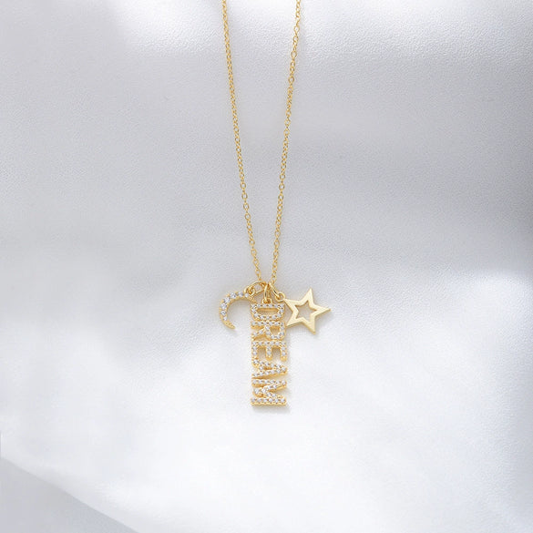Wholesale Necklace 925 Silver English Letter Diamond Moon Star Pendant For Women
