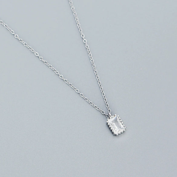 Wholesale Necklace 925 Silver Geometric Rectangular Zircon Electroplated Ochain For Women