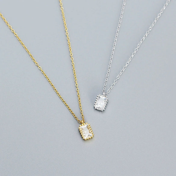 Wholesale Necklace 925 Silver Geometric Rectangular Zircon Electroplated Ochain For Women