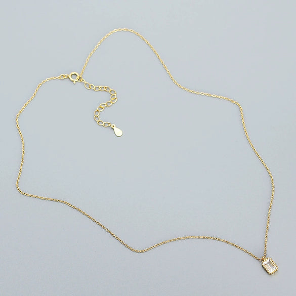 Wholesale Necklace 925 Silver Geometric Rectangular Zircon Electroplated Ochain For Women
