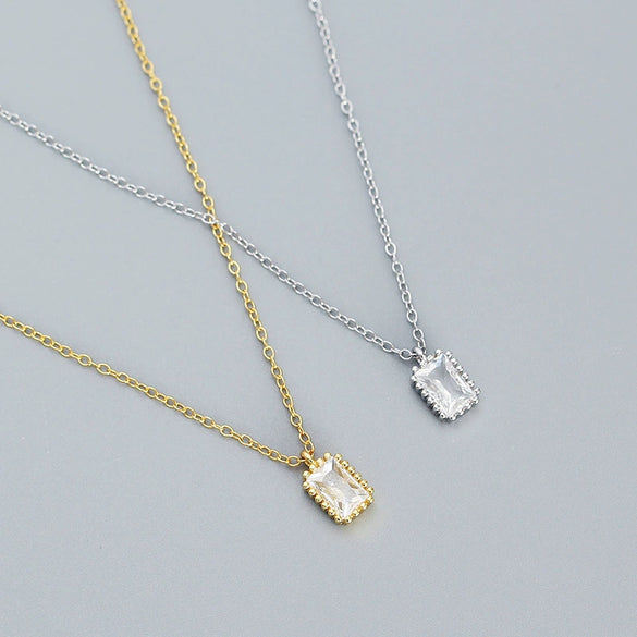 Wholesale Necklace 925 Silver Geometric Rectangular Zircon Electroplated Ochain For Women