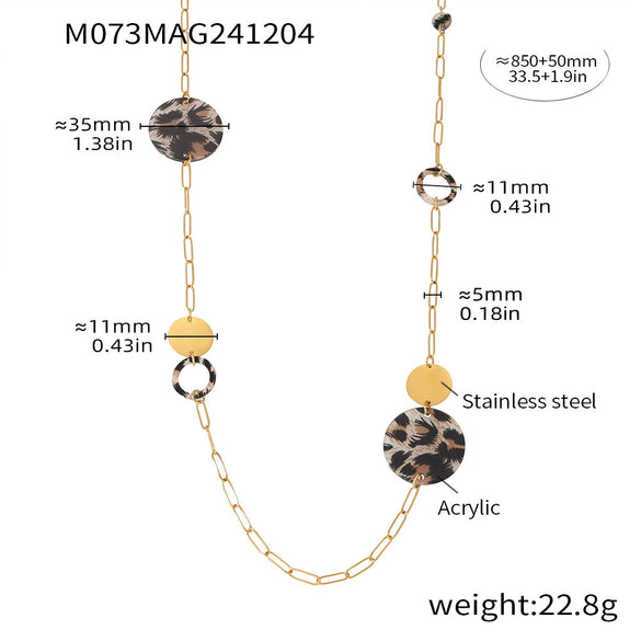 Wholesale Necklace Stainless Steel Acrylic Circle Leopard Print Woolen Electroplated 316L Stainless Steel Unisex