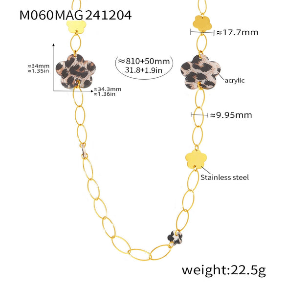 Wholesale Necklace Stainless Steel Acrylic Circle Leopard Print Woolen Electroplated 316L Stainless Steel Unisex