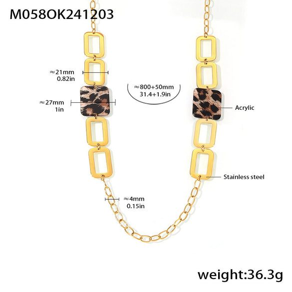 Wholesale Necklace Stainless Steel Acrylic Circle Leopard Print Woolen Electroplated 316L Stainless Steel Unisex