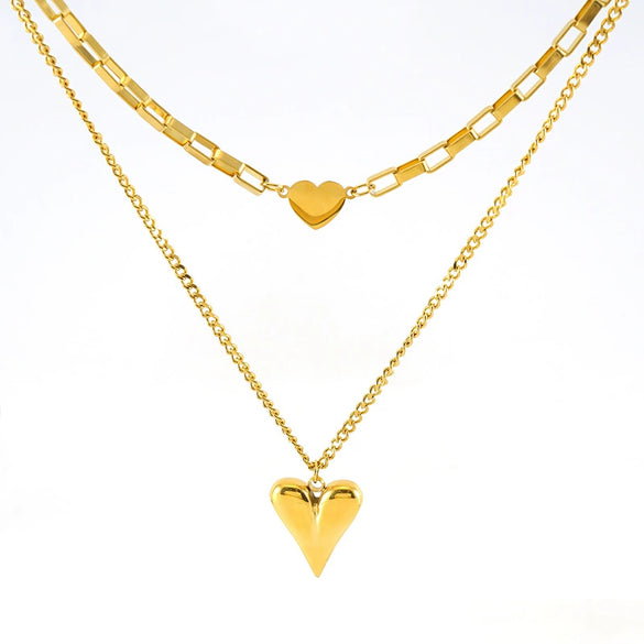 Wholesale Necklace Stainless Steel And Titanium Steel Double Chain Love Heart Shape Geometric Vintage Fashion Electroplating For Women