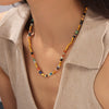 Wholesale Necklace 316L Stainless Steel Beaded Natural Stone Geometric Hiphop Style Electroplated