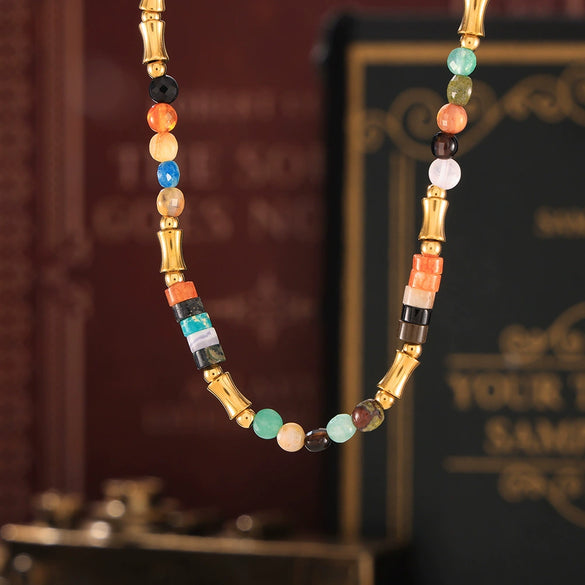 Wholesale Necklace 316L Stainless Steel Beaded Natural Stone Geometric Hiphop Style Electroplated