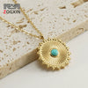Wholesale Necklace 316L Stainless Steel Blue Turquoise Round Geometric Style Mixed Gem Inlay 18K Gold Plated For Women