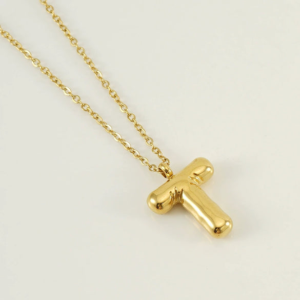Wholesale Necklace Stainless Steel Chubby Bubble Letter Design Polished Unisex Cross Chain