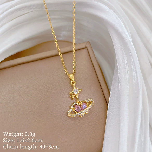 Wholesale Necklace Stainless Steel Copper Geometric Love Star Full Diamond Cartoon Minimalist Style Unisex