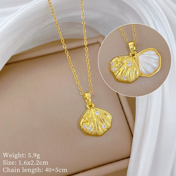 Wholesale Necklace Stainless Steel Copper Geometric Specialshaped Pearl Shell Luxury Elegant Gorgeous Full Diamond Unisex Clavicle Chain