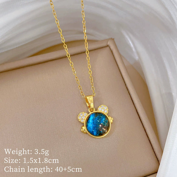 Wholesale Necklace Stainless Steel Copper Geometric Style Cartoon Starry Sky Cat Pendant