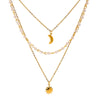 Wholesale Necklace Stainless Steel Crystal Electroplating Geometric Star Moon Tassel Three Layer Jewelry For Women