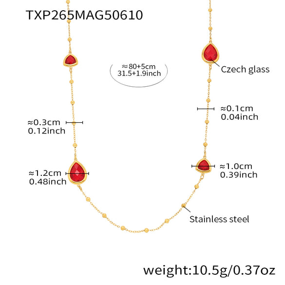 Wholesale Necklace 316L Stainless Steel Czech Faceted Glass Water Drop Triangular Geometric Light Luxury Electroplating Women's