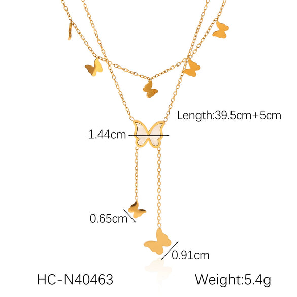 Wholesale Necklace Stainless Steel Double Layer Butterfly Tassel Women's Light Luxury Elegant Clavicle Chain With Electroplating And Geometric Animal Pattern