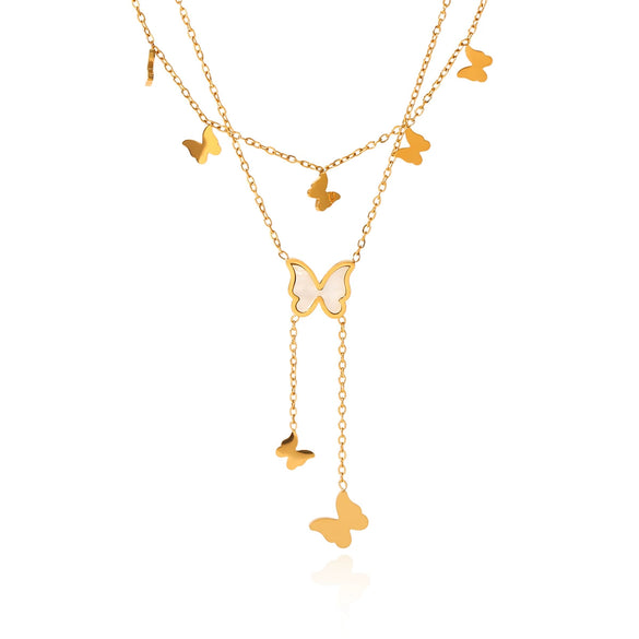 Wholesale Necklace Stainless Steel Double Layer Butterfly Tassel Women's Light Luxury Elegant Clavicle Chain With Electroplating And Geometric Animal Pattern