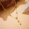 Wholesale Necklace Stainless Steel Double Layer Gold Plated Tassel Life Tree Blue Turquoise Fashion Retro Accessory