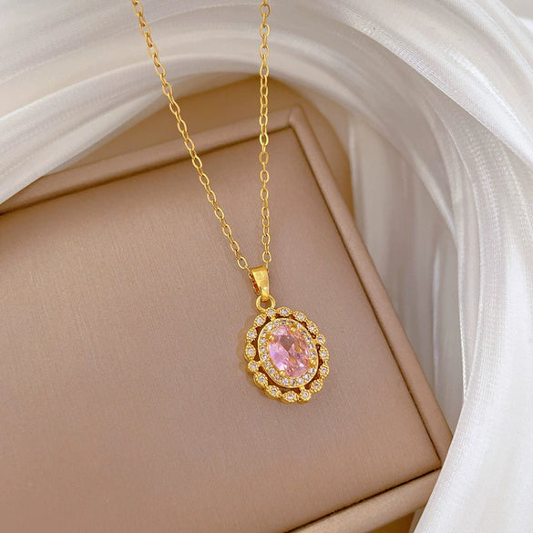 Wholesale Necklace Stainless Steel Eggshaped Animal Zodiac Cartoon Retro Pink Full Diamond Light Luxury Elegant Gorgeous Unisex Allmatch Clavicle Chain