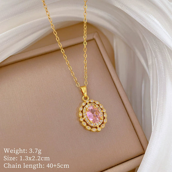 Wholesale Necklace Stainless Steel Eggshaped Animal Zodiac Cartoon Retro Pink Full Diamond Light Luxury Elegant Gorgeous Unisex Allmatch Clavicle Chain