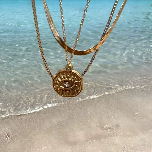 Wholesale Necklace Stainless Steel French Retro Style Geometric Pattern Electroplated For Women