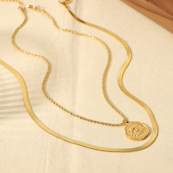Wholesale Necklace Stainless Steel French Retro Style Geometric Pattern Electroplated For Women