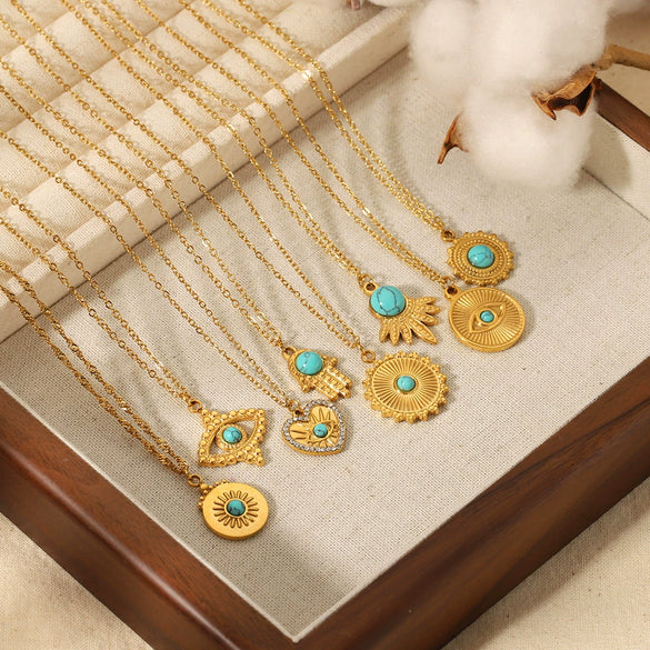 Wholesale Necklace Stainless Steel French Retro Style Heart Geometric Love Devil's Eye Pendant Electroplated For Women