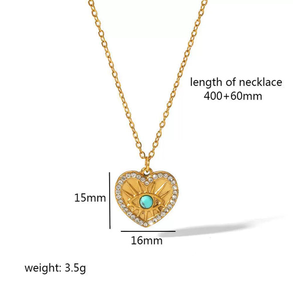 Wholesale Necklace Stainless Steel French Retro Style Heart Geometric Love Devil's Eye Pendant Electroplated For Women