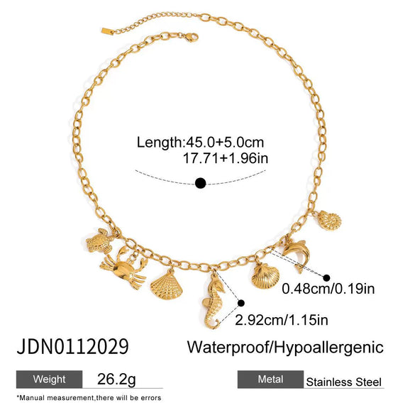 Wholesale Necklace Stainless Steel Geometric Animal Design Electroplating With Turtle Conch Dolphin Crab Shell