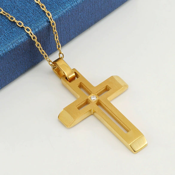 Wholesale Necklace 316L Stainless Steel Geometric Cross Electroplated 18K Gold For Women