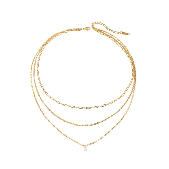 Wholesale Necklace Stainless Steel Geometric Electroplating Twist Ochain Pendant Threelayer