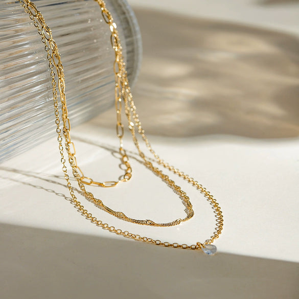 Wholesale Necklace Stainless Steel Geometric Electroplating Twist Ochain Pendant Threelayer