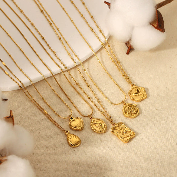 Wholesale Necklace Stainless Steel Geometric Mermaid Fairy Tale Pendant Electroplated Fashion Light Luxury