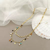 Wholesale Necklace Stainless Steel Geometric Retro Bohemian Style Double Layer With Pearl Color Bead Pendant Electroplated