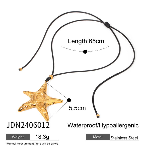 Wholesale Necklace Stainless Steel Geometric Starfish Pendant Electroplated Black Wax Rope Retro Style For Women