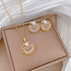 Wholesale Necklace Stainless Steel Geometric Style Hollow Shell Pearl Full Diamond Unisex