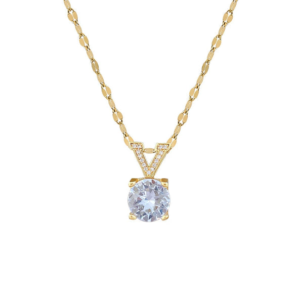 Wholesale Necklace Stainless Steel Geometric Vshaped Square Diamond Pendant Unisex