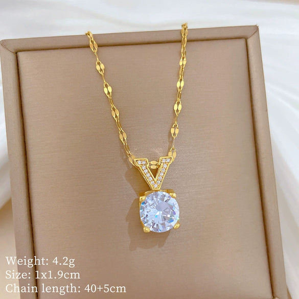 Wholesale Necklace Stainless Steel Geometric Vshaped Square Diamond Pendant Unisex