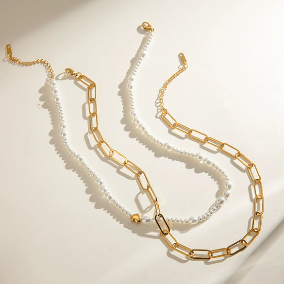 Wholesale Necklace Stainless Steel Glass Pearl Geometric Pattern Electroplating For Women