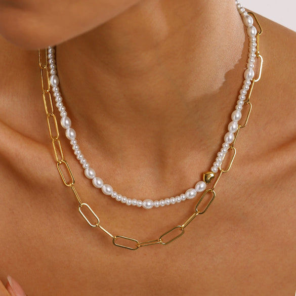 Wholesale Necklace Stainless Steel Glass Pearl Geometric Pattern Electroplating For Women