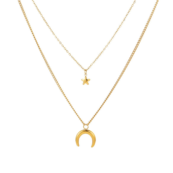 Wholesale Necklace Stainless Steel Gold Plated Geometric Star Moon Retro Style